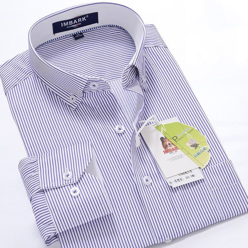 SHAN BAO classic striped men's business casual long-sleeved shirt brand clothing gentleman elegant wedding party loose shirt