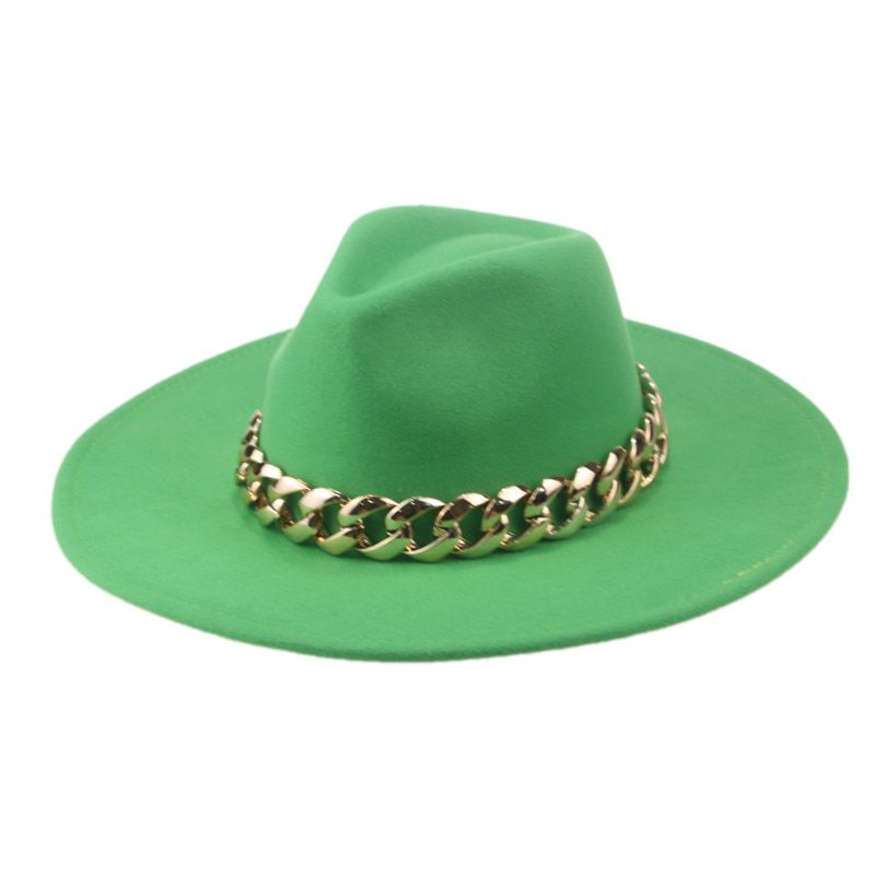 fedora hats big brim 9.5cm thick chain band women hats panama luxury thick chain men women hat 2021 new sombrde mujer
