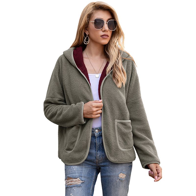 Women Fleece Jackets, Winter Warm Long Sleeve Open Front Hooded Cardigan with Pockets