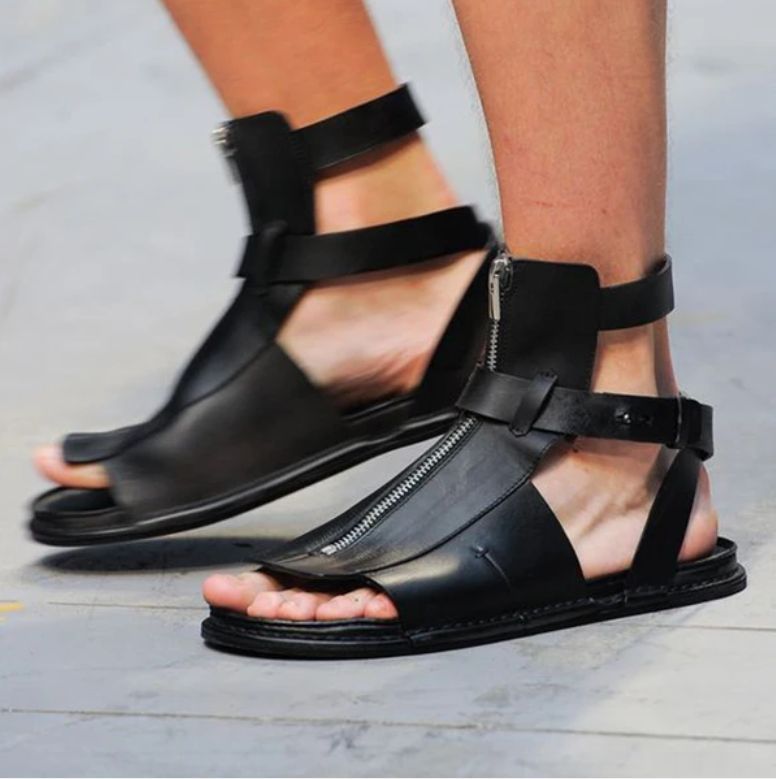 2021 Summer Men's Fashion Flat Heel Roman Zipper Sandals Anti Slip Fashion Wear Resistant Soft Bottom Versatile  3KC186