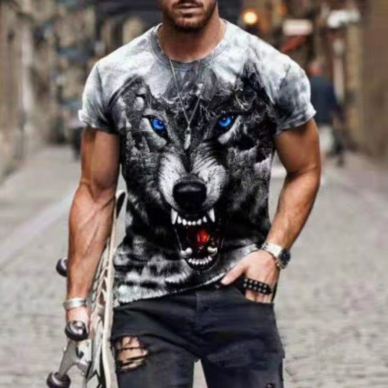 Summer 3D printing Wolf Fashion Men T-Shirt Trend Casual O-Neck Short Sleeve Street Harajuku Style Oversized T-Shirt Street Tops