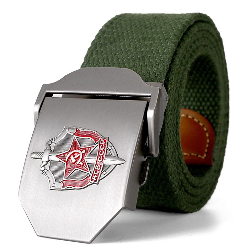 New Men & Women High Quality Belt 3D Soviet Glory KGB Canvas Military Belt Shield And Sword CCCP Luxury Jeans Tactical Belt