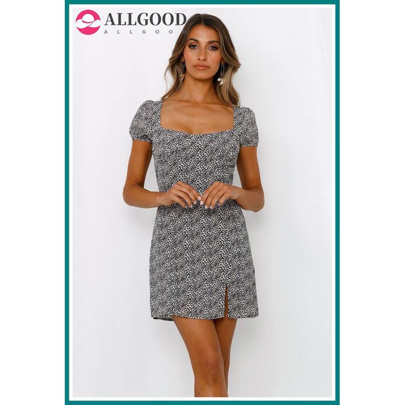 Summer Vintage Dress for womens new style puff sleeve short-sleeved floral ruffles dress mini beach dress clothing women