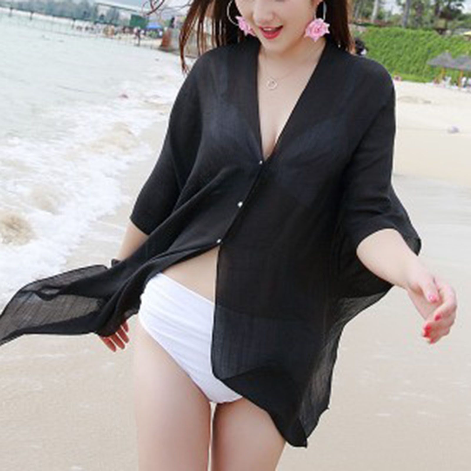 Monokini Cover Up Casual Solid Color Thin Bikini Cover Up