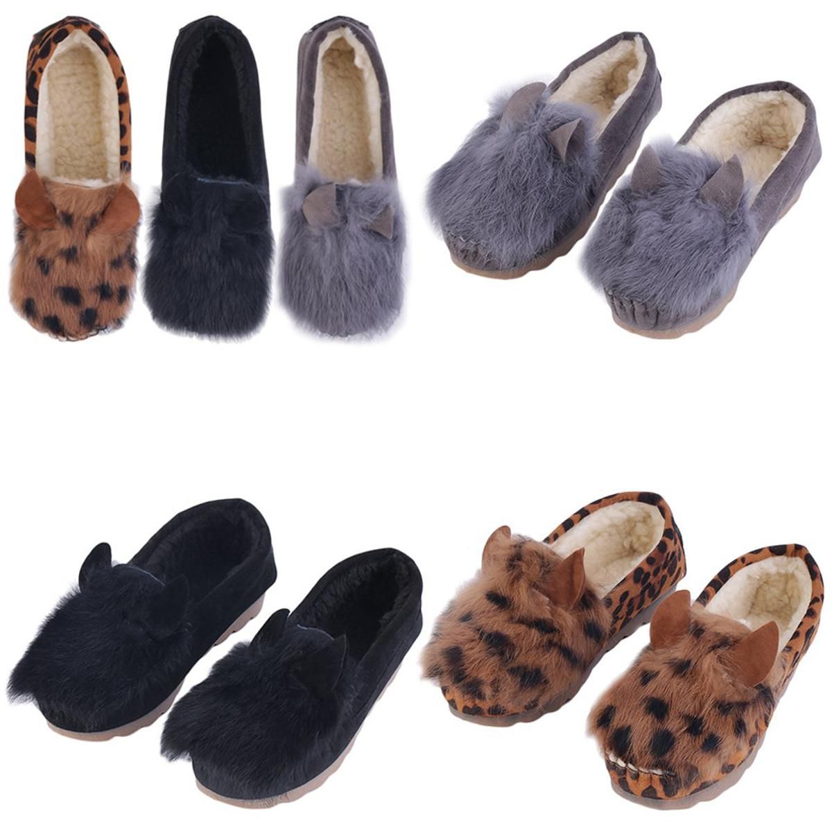 Fashion Cute Rabbit Ears Women Winter Warm Flat Heel Fur Casual Shoes New