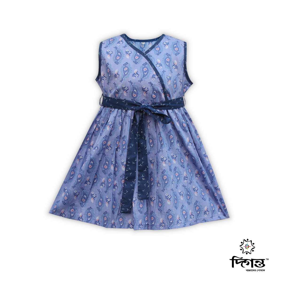 Blue Multi Print Cotton Frock For Girls