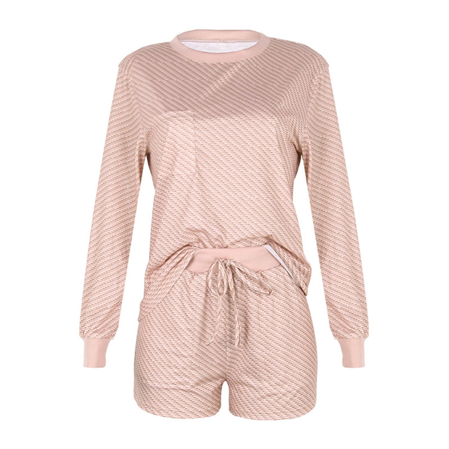 Sleepwear Long Sleeves Skin-friendly Polyester Round Neck Pajamas Suit for Home
