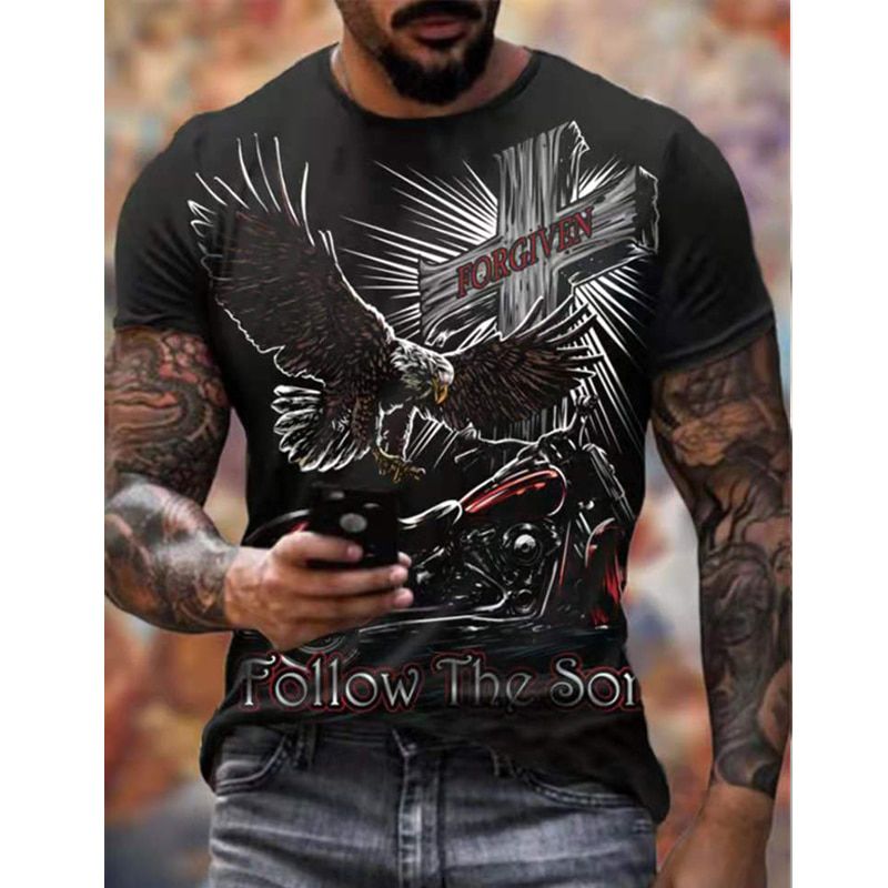 Summer Men's T-Shirt 3D Car Highway Motorcycle Biker Hop Tshirt Tee Top Oversized T Shirt For Men Vintage Clothes Streetwear