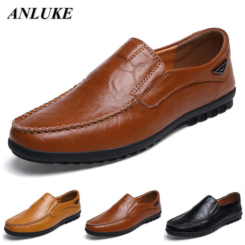 Men Leather Shoes New Fashion High Quality Rubber Sole Shoes Men Formal Business Shoes Casual Slip on Comfortable Flat Shoes
