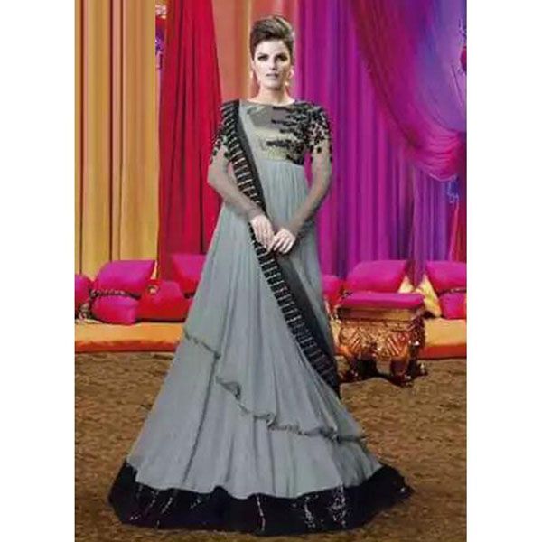 Light Gray Georgette Semi Stitched Party Dress for Women