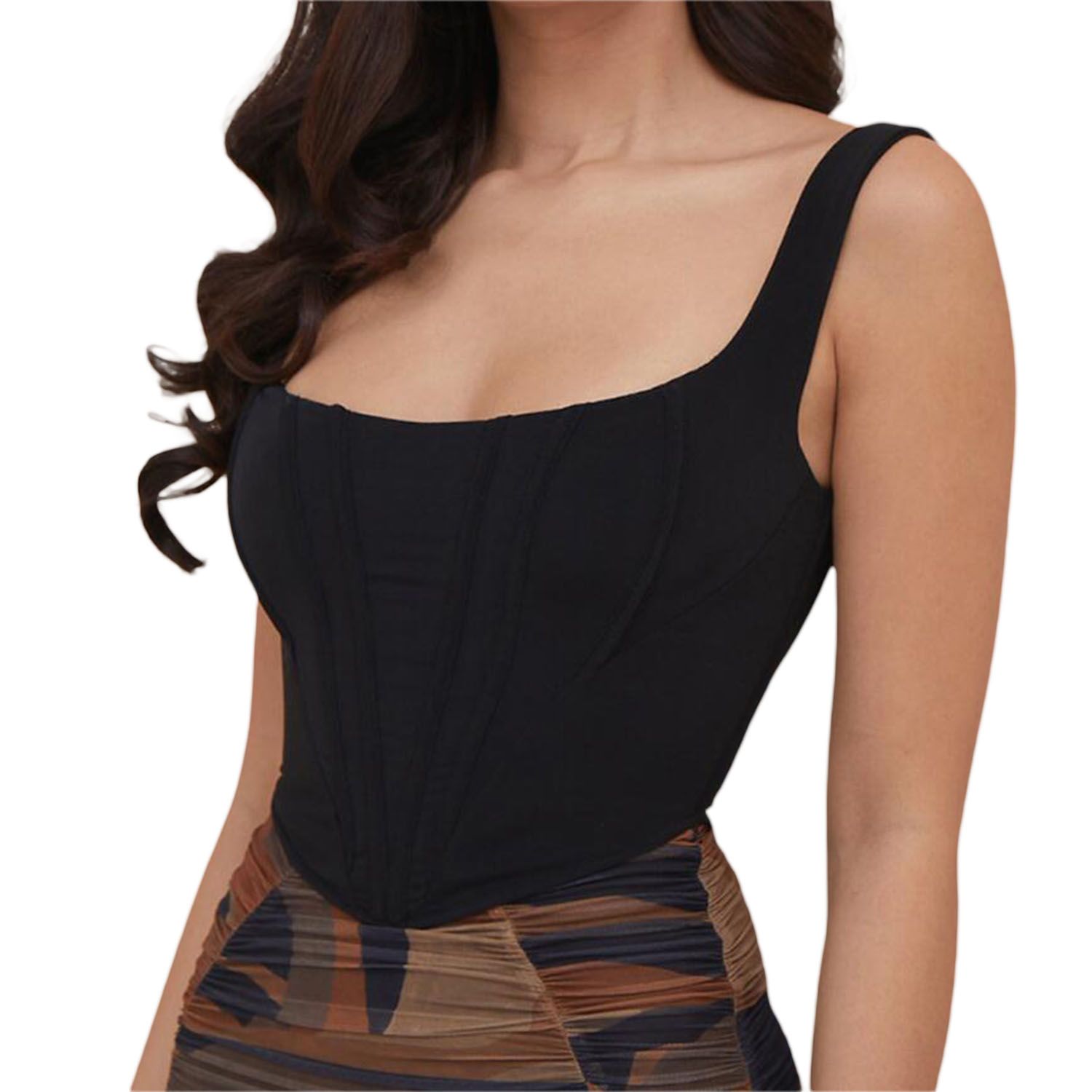 Women Tank Tops with Fishbone Bare Navel Short Style Solid Color  Skinny Summer Clothing