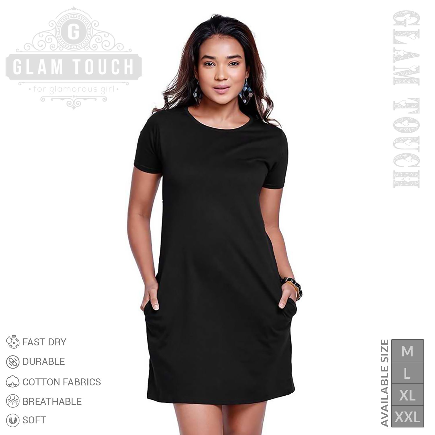 Glam Touch Solid Color Ladies Long T-Shirt Dress - T Shirt For Women