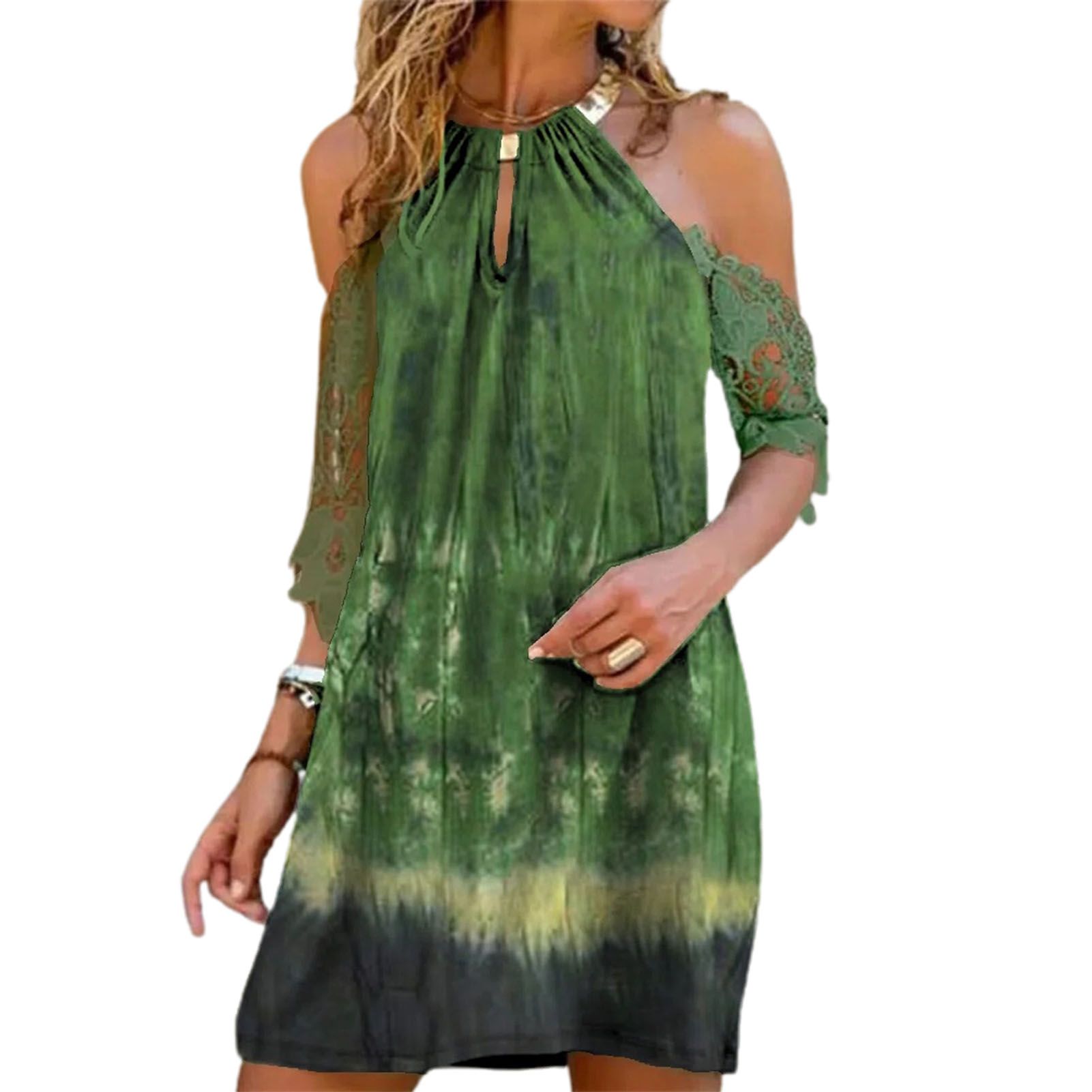 Short Dress Off Shoulder Flower Digital Print Halter Dress