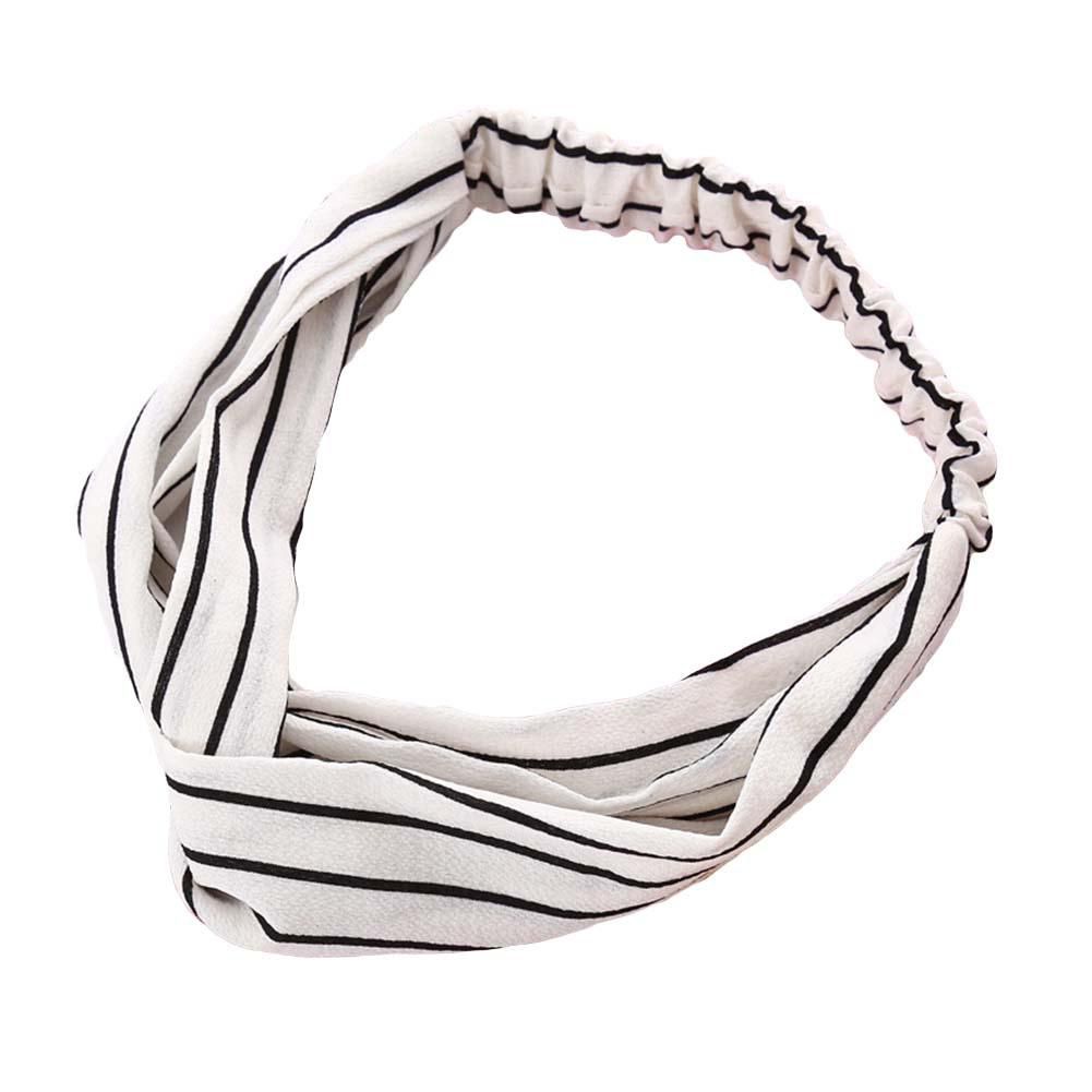 Women Striped Cross Elastic Hair Band Headband Headwear