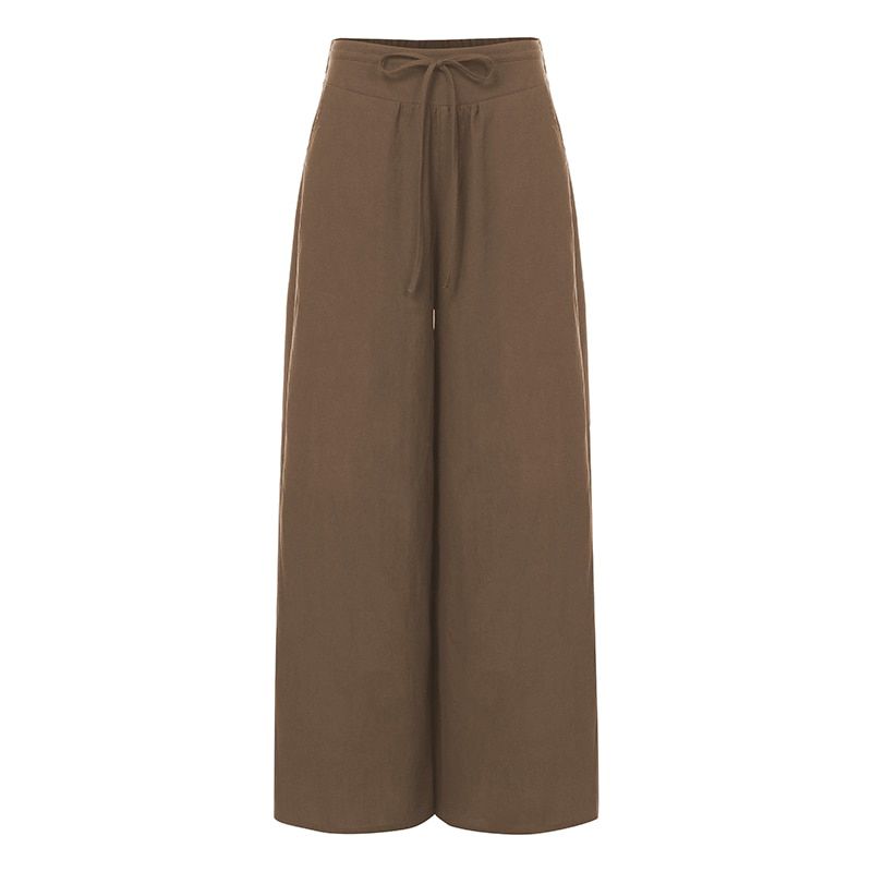 Celmia Women Fashion Wide Leg Pants Autumn High Waist Retro Linen Palazzo Casual Loose Vintage Work Trousers Long Pantalon