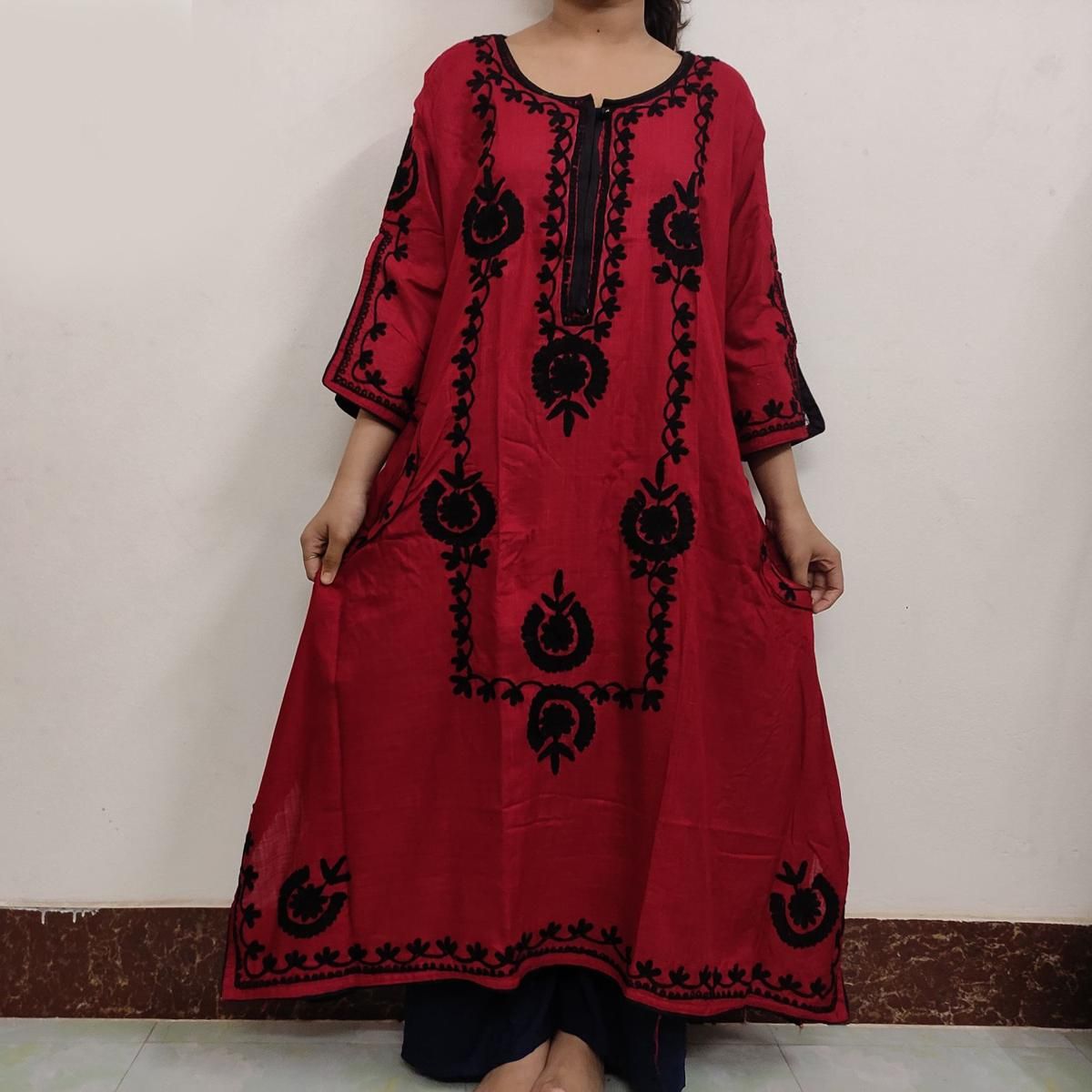 Fashionable silk stitched long kurti for women and girls. Chest 36.38.40.42.44.46 Long - 46+-1