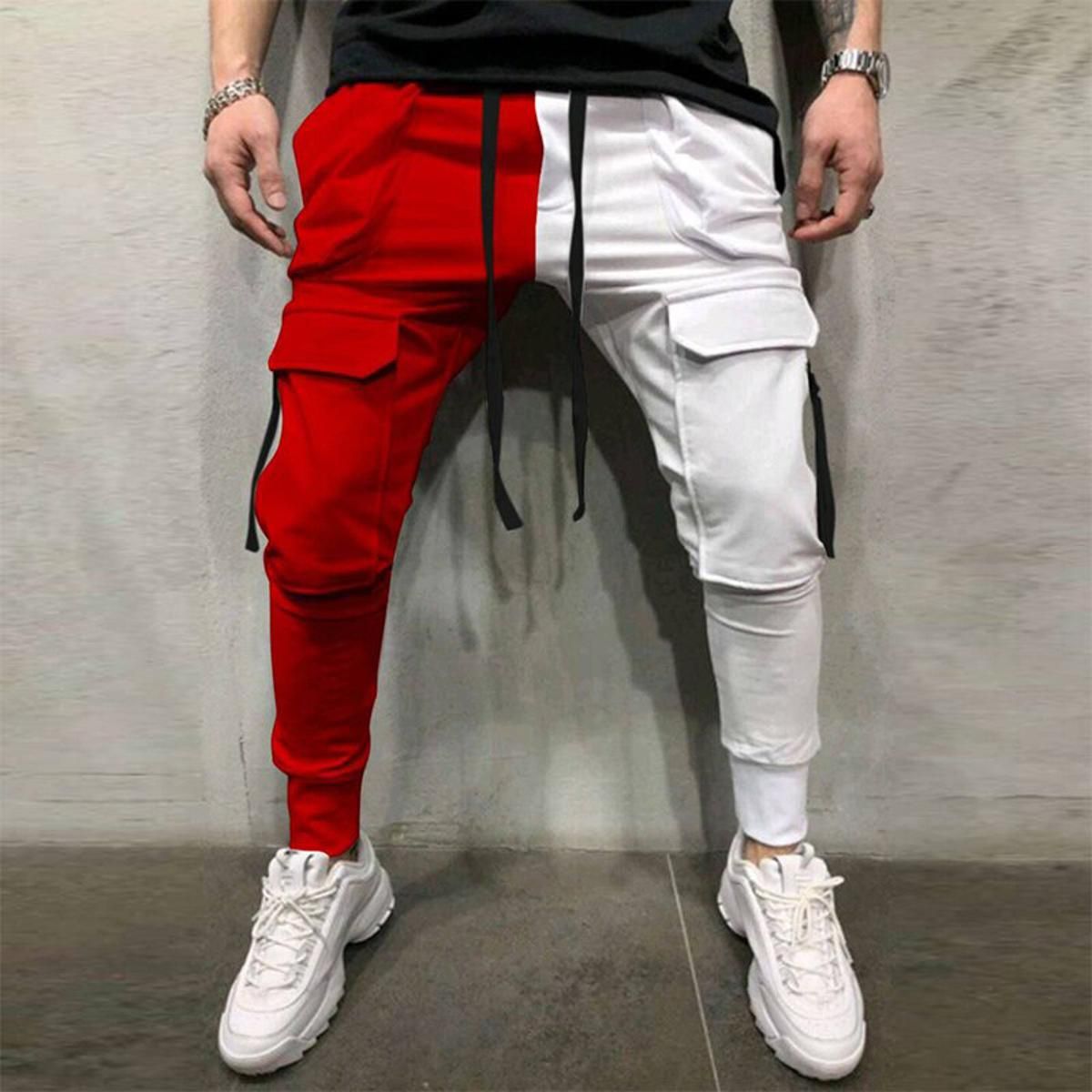 Autumn Casual Cargo Pants Mens Fashion Patchwork Drawstring Pocket Pencil Pants Spring Male Sports Slim Trousers Sweatpants