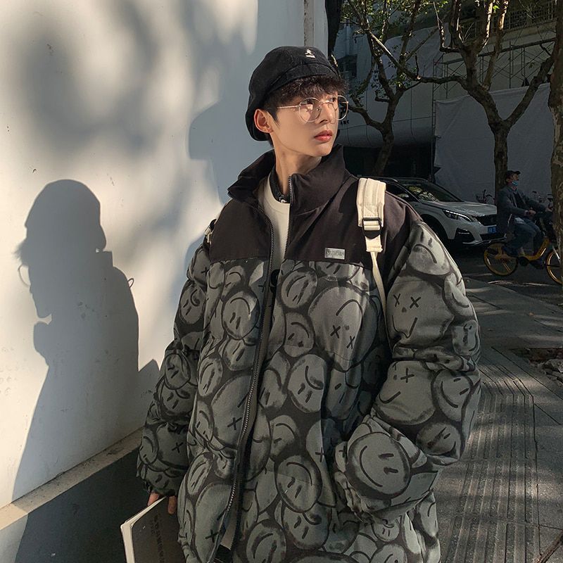 LAPPSTER Men Streetwear Puffer Jackets Winter Mens Full Print Fashions Bubble Coat Couple Patchwork Thick Parkas