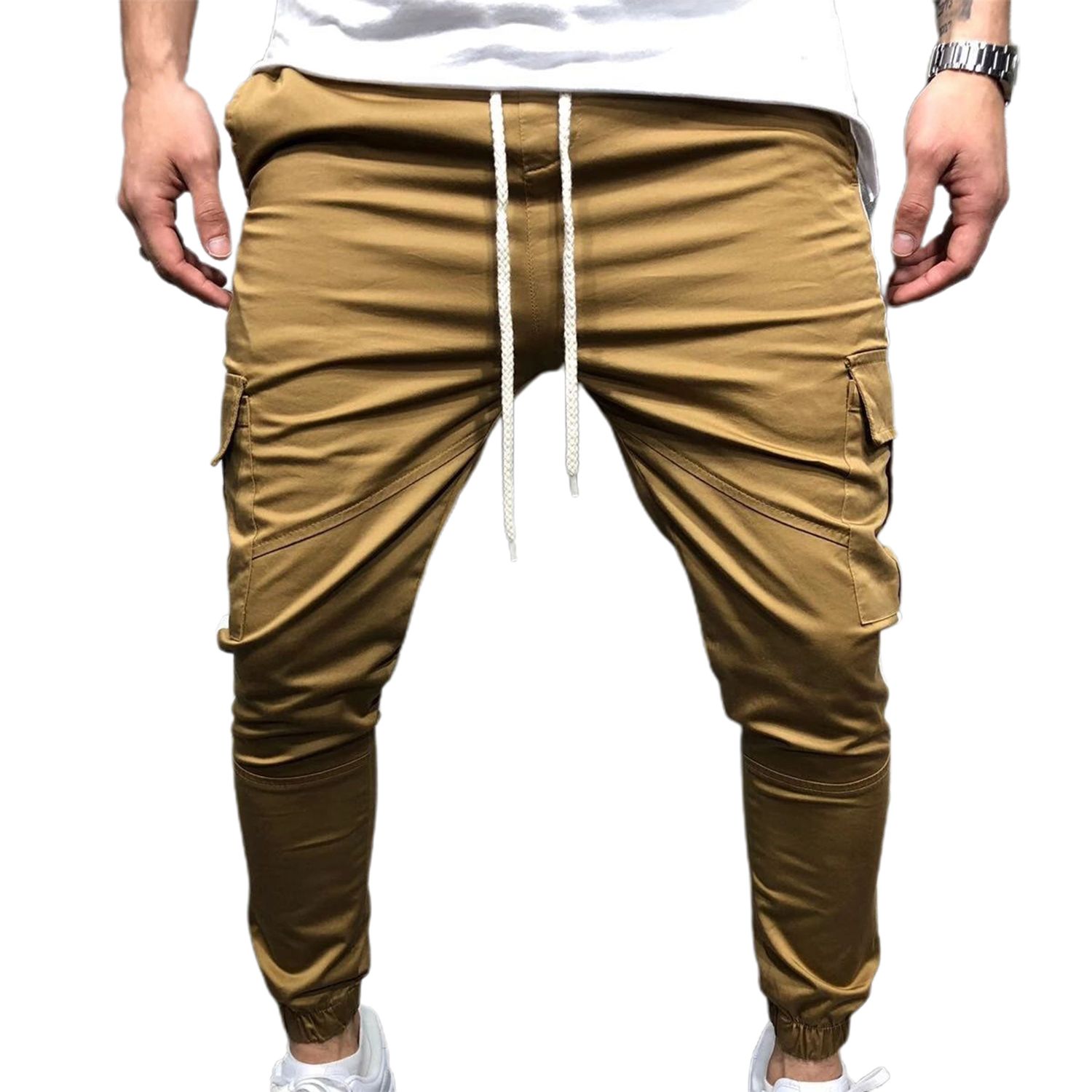 Straight Pants Contrast Colors Causal Soft Mid Waist Men Trousers