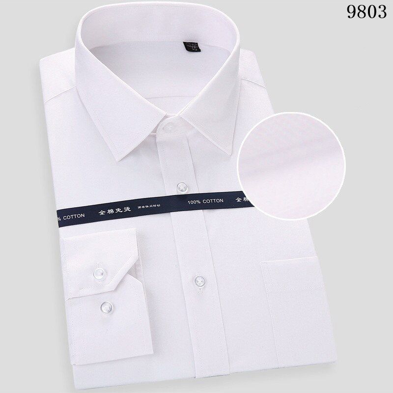 High Quality Non-ironing Men Dress Long Sleeve Shirt 2021 New Solid Male Plus Size Regular Fit Stripe Business Shirt White Blue
