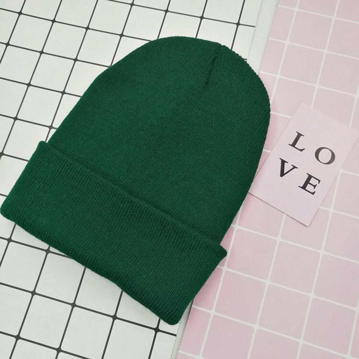 Green Winter Hats for Men/Woman Knitted Solid Cute Hat Autumn Female Beanie Caps Warmer Bonnet Ladies Casual
