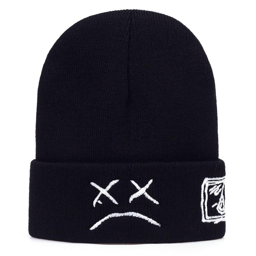 autumn winter warm beanie hats Crying face Embroidery Lil Peep beanie caps Men women Sad boy face knitted hats  hop hats
