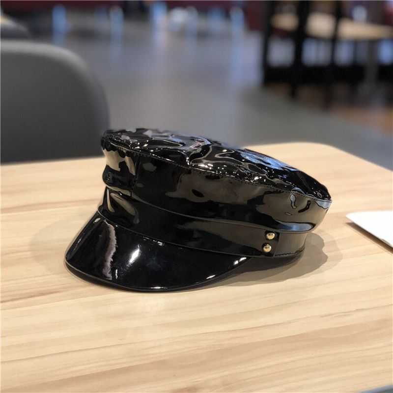 Fashion Military Hats High Quality Ladies Cap Solid Flat Top Hat Leather Bone Captain Women Autumn Berets