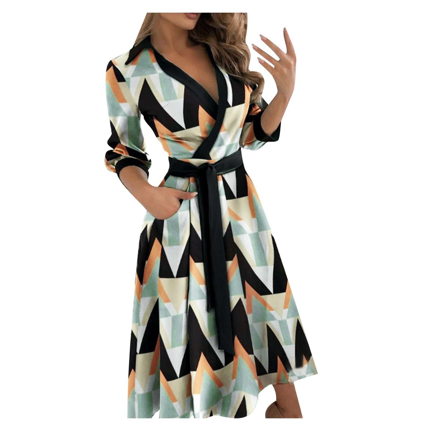 summer dress for Women Tie dye Printing sexy V Neck half sleeve lace up midi long Dress Formal Dress Women Elegant Vestido Robe
