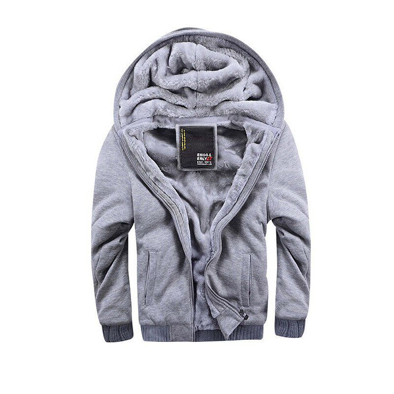 Winter Men Casual Thick Warm Coat Male Zipper Hooded Fleece Long Sleeve Jacket Solid Color Parkas Outerwear