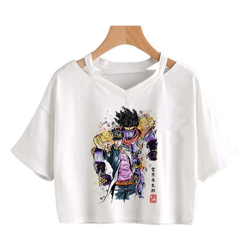 Jojo Bizarre Adventure T Shirt Women Japan Anime Crop Top T-shirt Kawaii Jojo Graphic Tshirt Cartoon Female Manga Tee Shirt