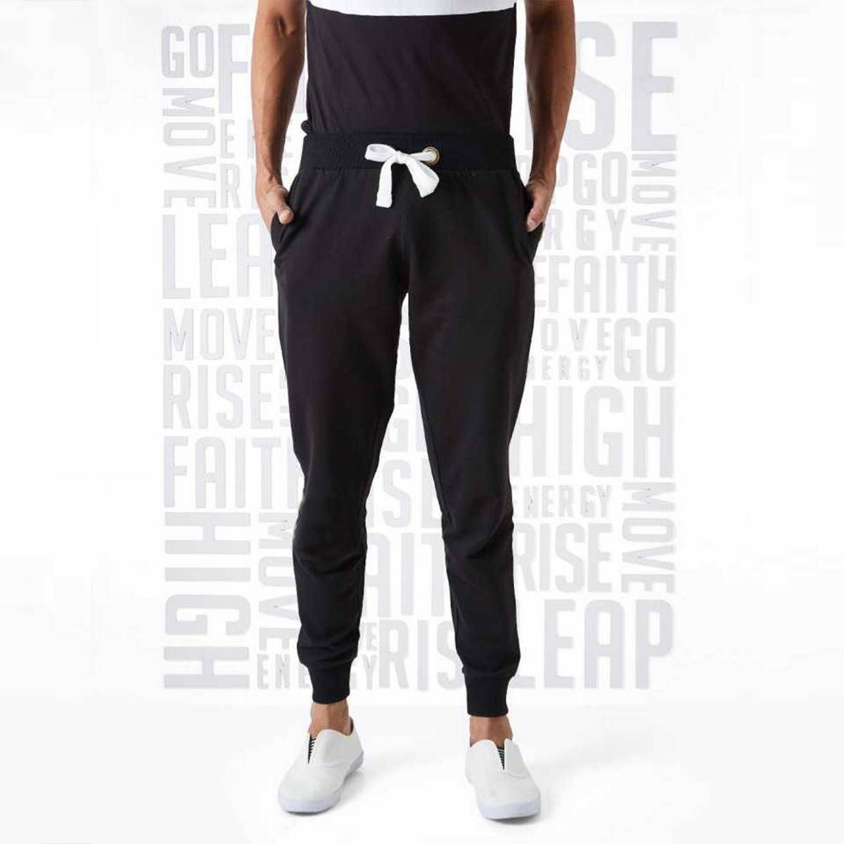 Deep Black Cotton Joggers for Men