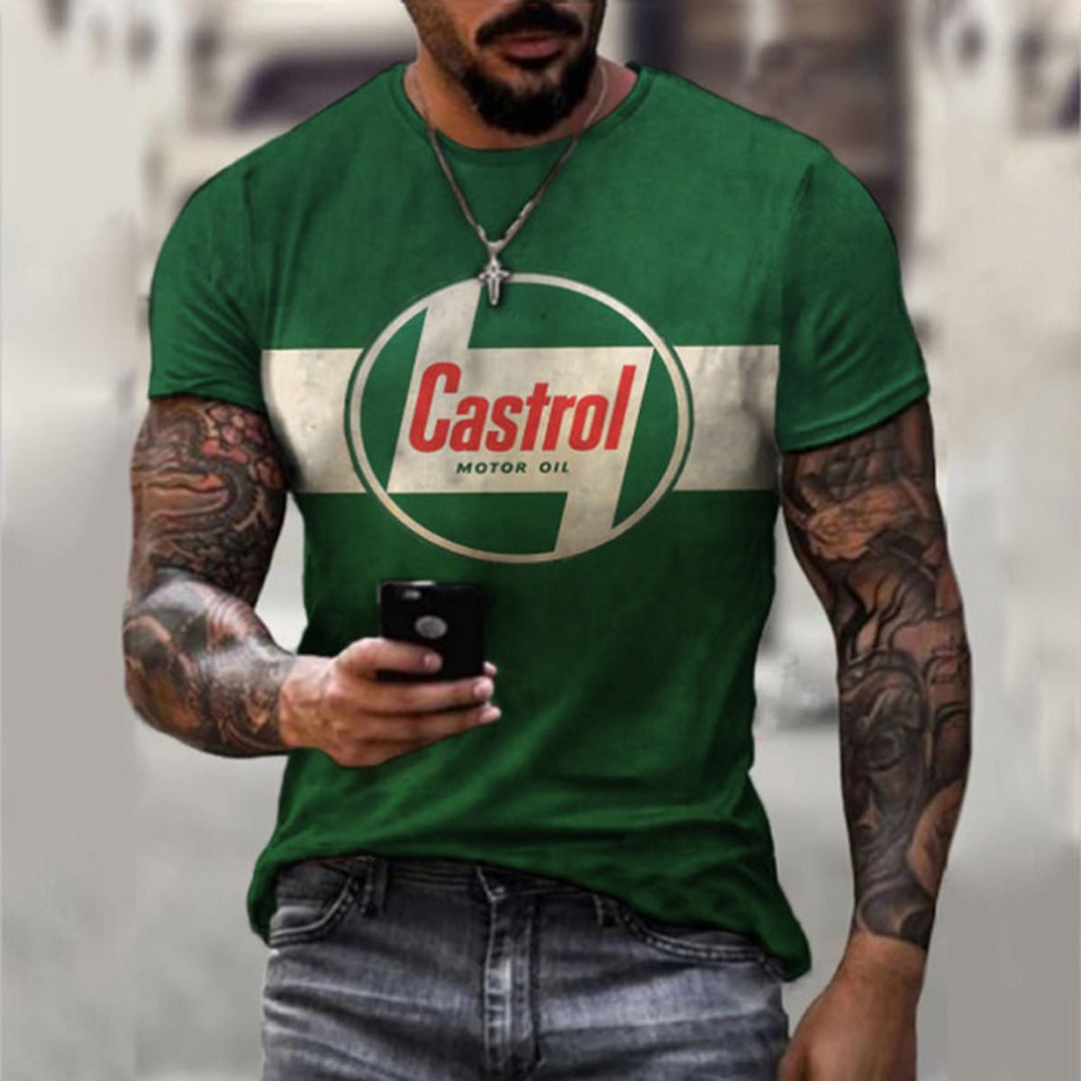 Retro Multicolor Stitching 3D Print Men's T-shirt Street Summer Outdoor Leisure Round Neck Short-sleeved Oversized T-shirt 6XL