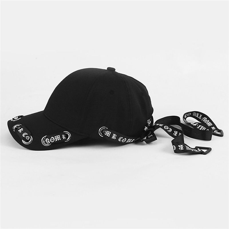 Men&Women Fashion Long Belt Black Baseball Caps 2018 Fashion Summer Hop Cap With Ring Snapback Hat Unisex Punk