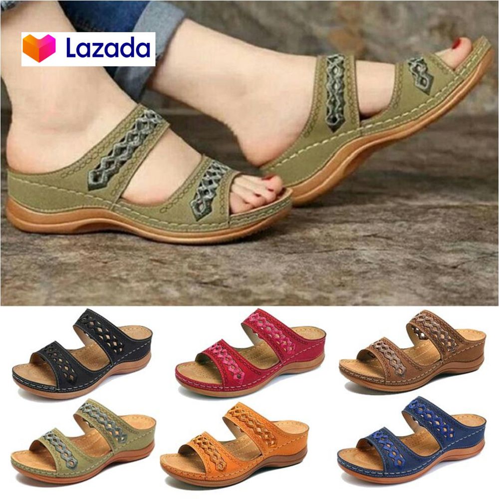NewWomen Retro Sandal light shoes Large Size Fish Mouth Thick Bottom Wedge Sandals Ladies Casual Slippers