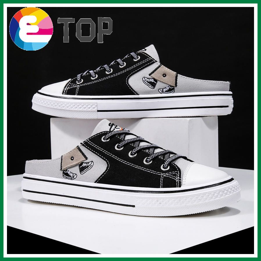 Half Shoes for Men Summer Half Slipper Canvas Shoes Casual Slip on Sneakers Half Lazy Shoes Backless Loafers Fashion Shoes Mules Shoes