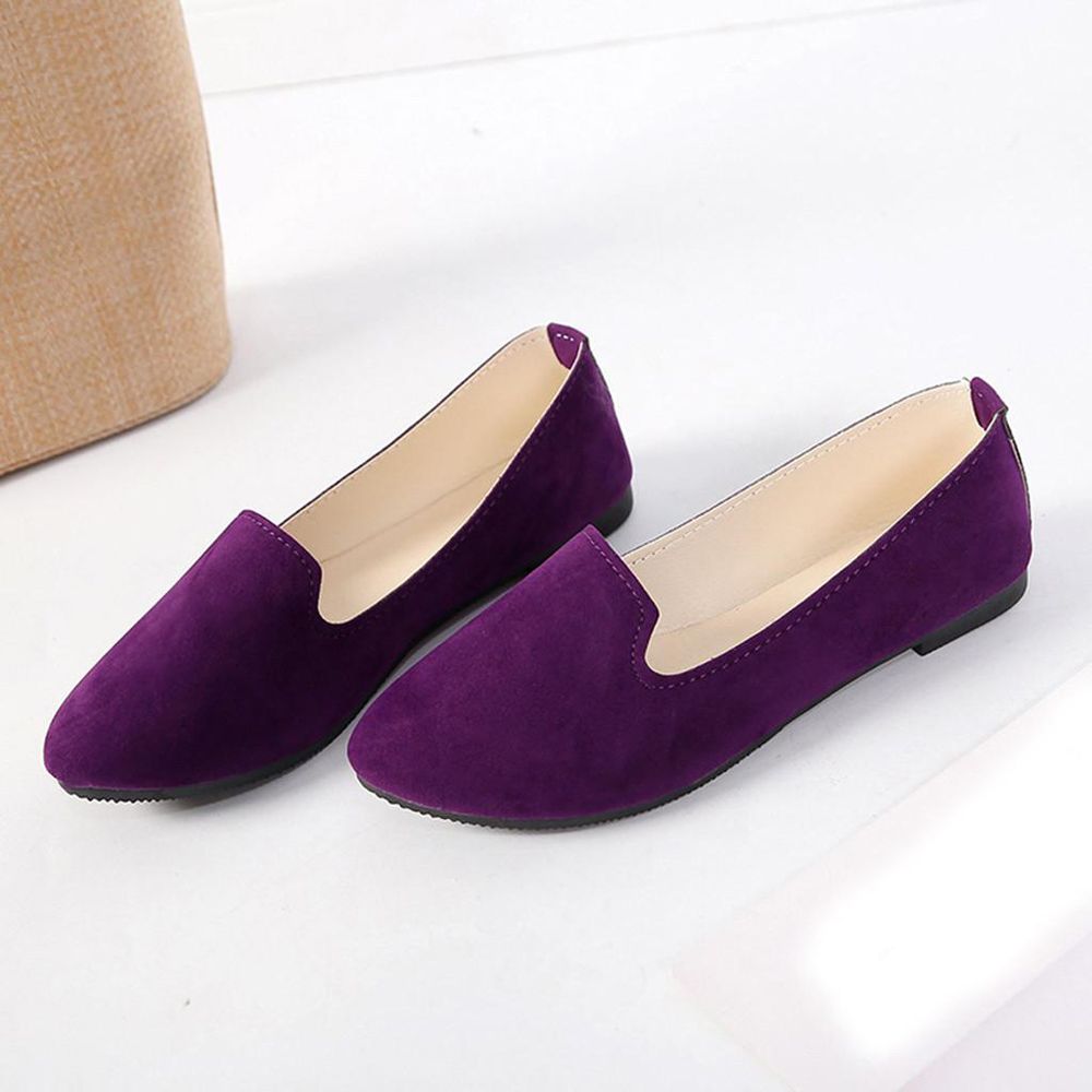 Women Girls Solid Big Size Slip On Flat Shallow Comfort Casual Single Shoes