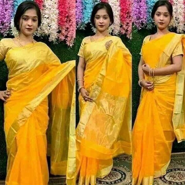 Moslin Than Sarees For Women Yellow