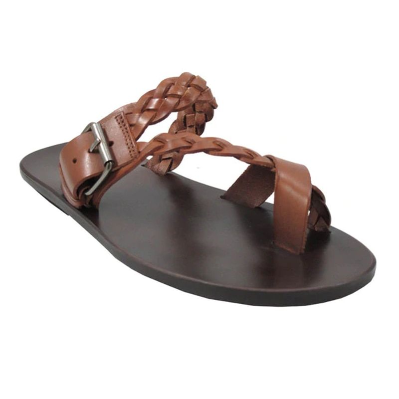 Flat Bottom Roman Men's Sandals Black Brown Retro Beach Casual Sandals Open Toe Woven Sandals Flat Bottom Non-slip Lazy