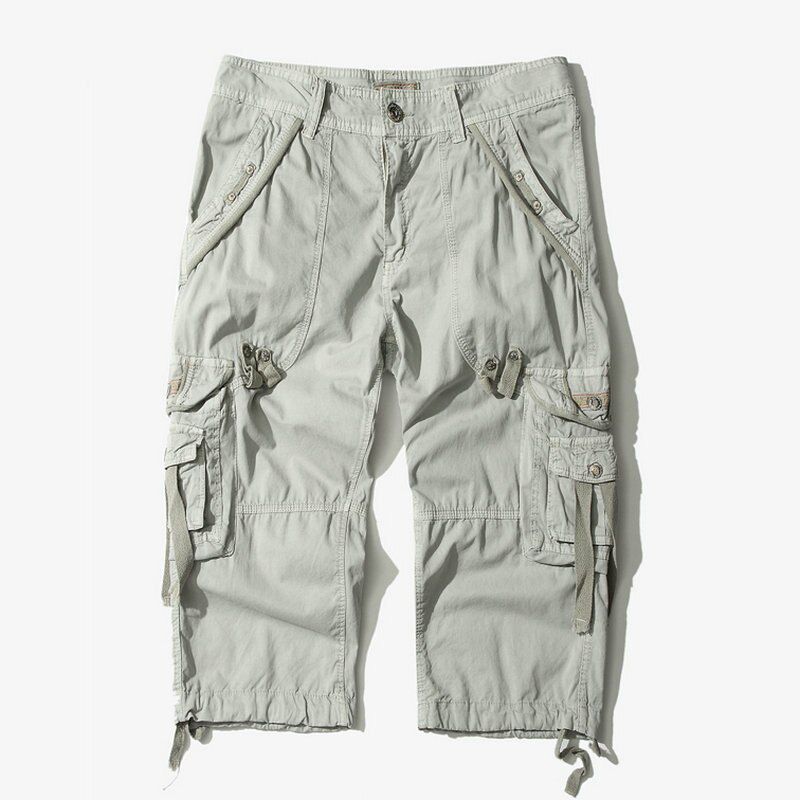 Dropshipping Summer New Calf-Length Cargo Pants Men Cotton Casual Outdoor Trousersckets Solid Tactical Casual Pants For Man