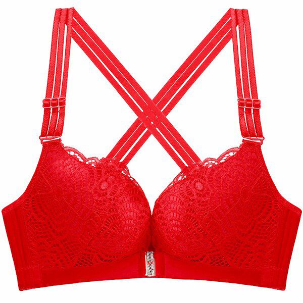 Queenral Plus Size Bras For Women Front Closure Push Up Bra  Lace Bralette Big Size 115 120 CDE Cup Brassiere Seamless Bra