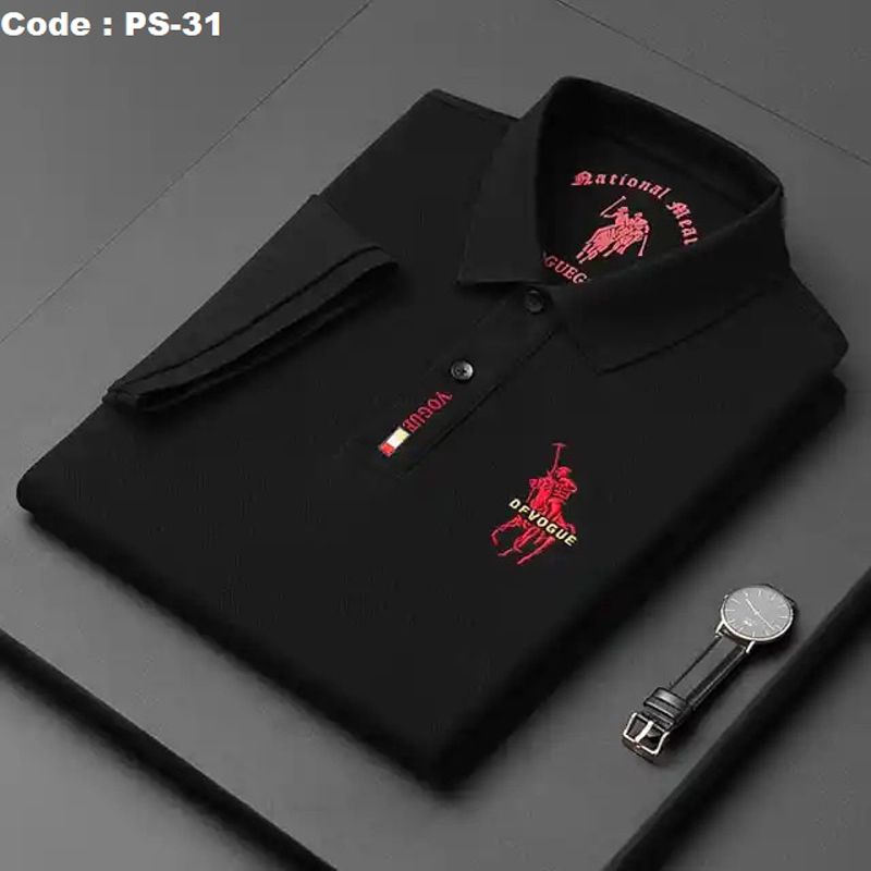Black Cotton Casual Polo Shirt for Men