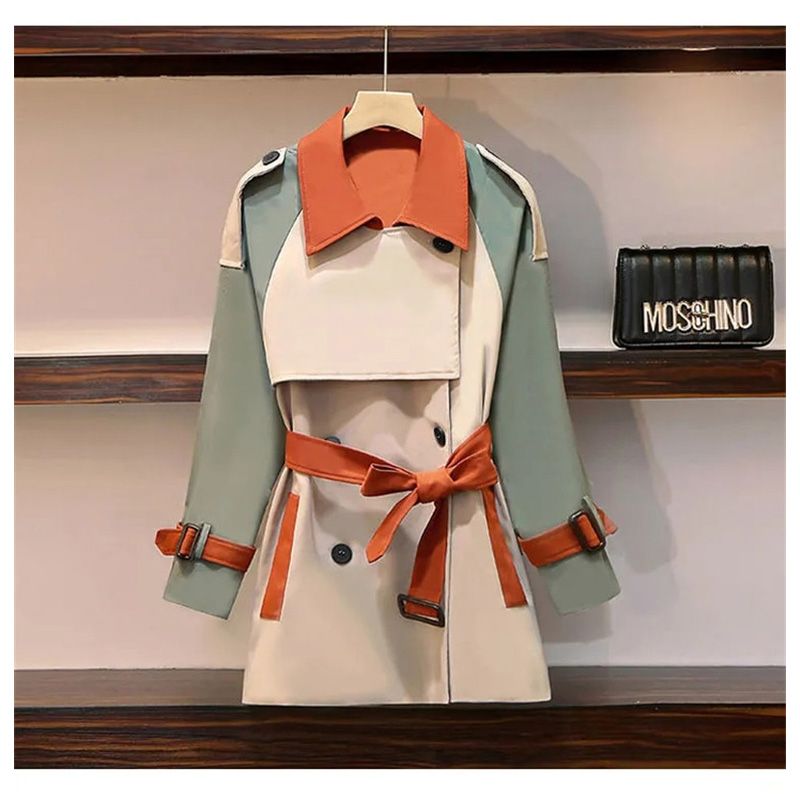 Fashion Paneled Colour Trench Coat Women Plus Size Double Breasted Windbreaker Student Casual Top Loose Thin Outwear KW322