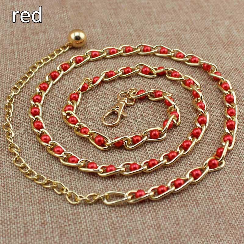 Loldeal Fashion Elegant Ladies Pearl Waist Chain Metal Chain Belt Wild Thin Waistband Women Dress Decoration Belts Bohemian Slim Belt
