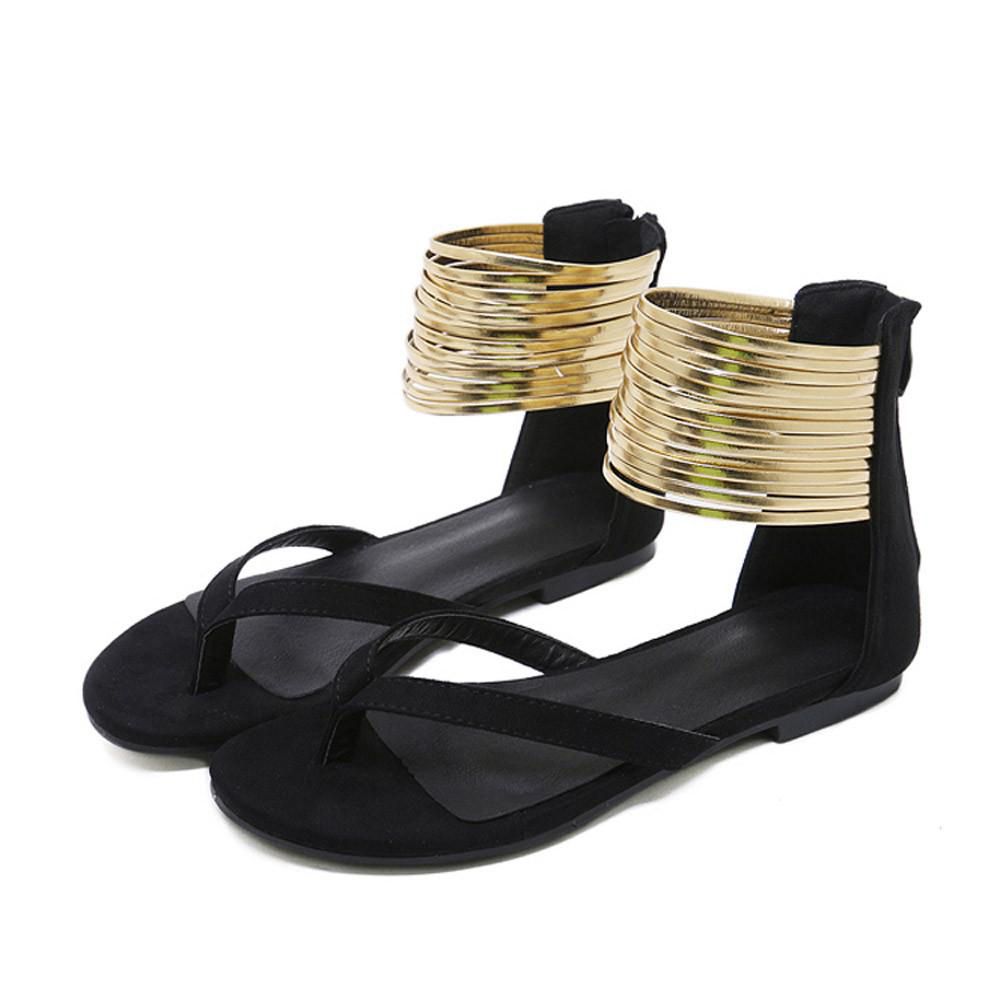 【ALLGOOD】Women Summer Round Toe Breathable Beach Sandals Rome Casual Flat Clip Toe Shoes