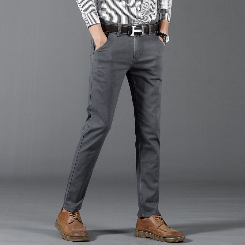 6 Colors Casual Pants Men Spring New Business Fashion Casual Elastic Straigh Trousers Male Gray White Khaki Navy,968