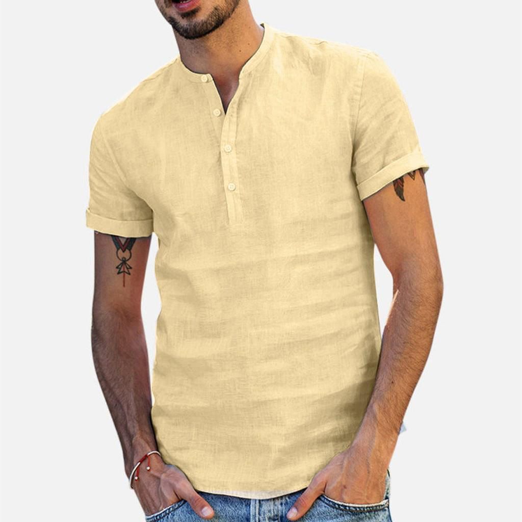 Baggy Cotton Linen Soid Color Short Sleeve Retro T Shirts Tops Blouse