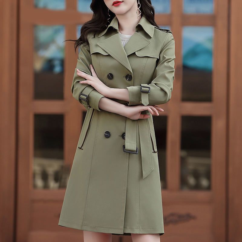 Autumn Women Classic Double Breasted Trench Coats Slim British Style Ladies Outerwear Windbreaker Medium Length Coat
