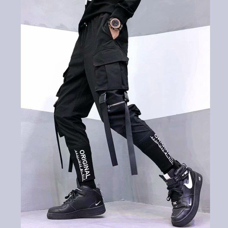 Streetwear Trendy Cargo Pants Men Joggers Harajuku Fashion Japanese Casual PuGoth Clothes Hop Black Sweatpants
