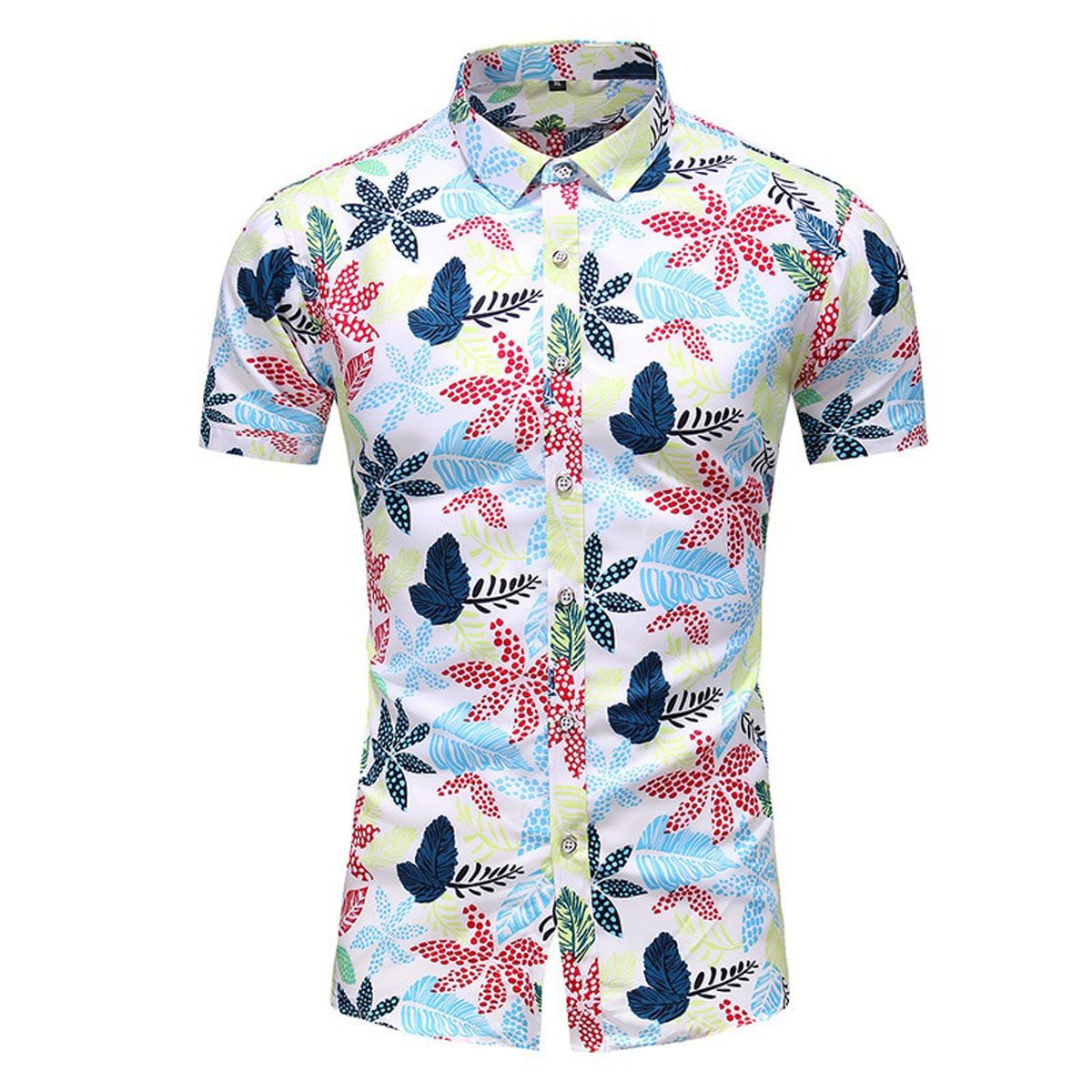Men's Slim fit Floral Printed Shirts Male Casual Short Sleeve Hawaiian Beach Flower Basic Tops Plus Size M-7XL