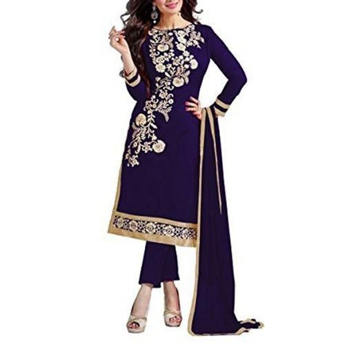 Midnight  Blue  Cotton  Unstitched  Block  Printed Salwar kameez  For  Women